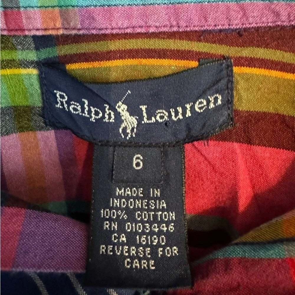 Ralph Lauren Madras Plaid Button Down Shirt Size 6 Long Sleeve